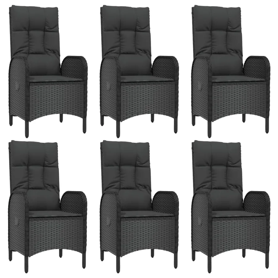 Garden Dining Set Cushions 7 pcs Black Poly Rattan - 4