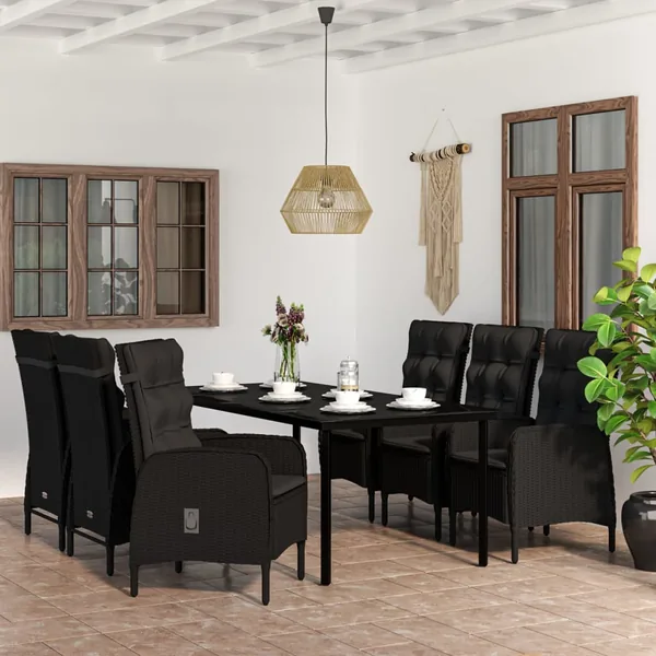 Garden Dining Set with Cushions 7 pcs Black