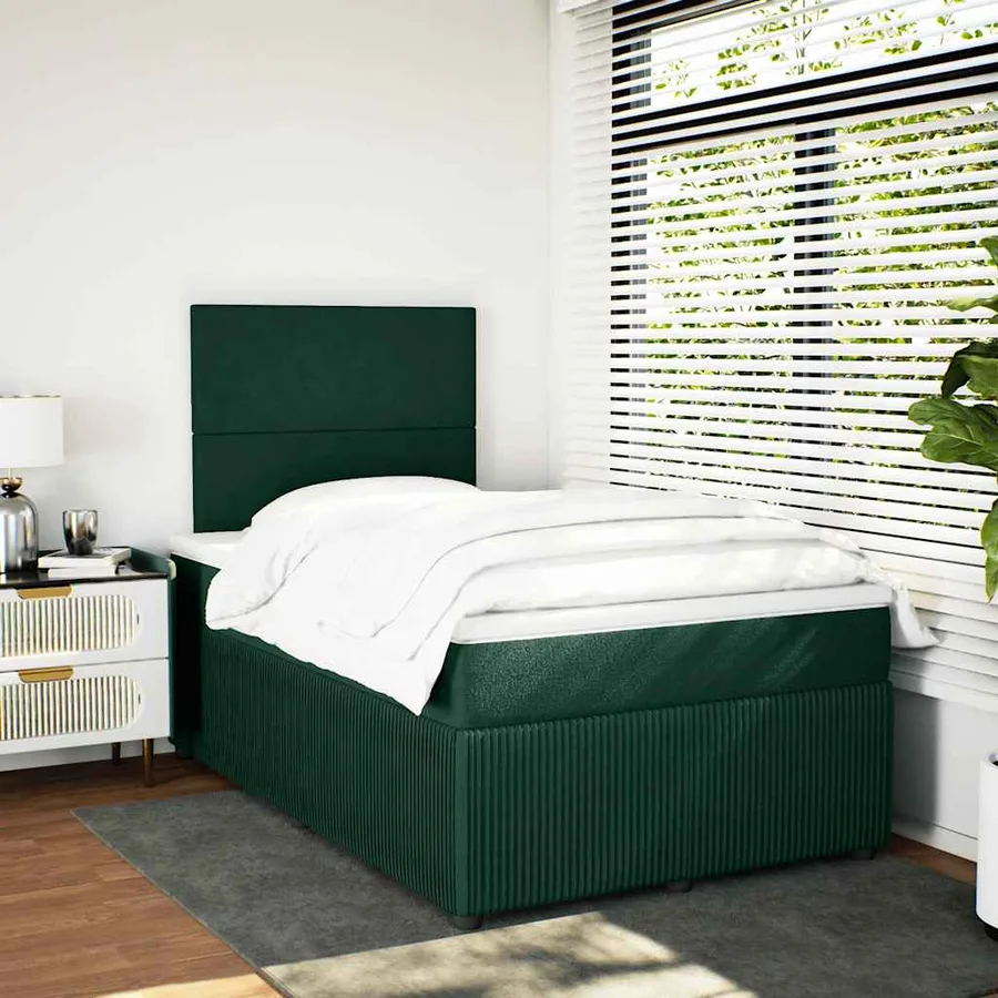Sommier à lattes de lit avec matelas vert foncé 120x190 cm - 3