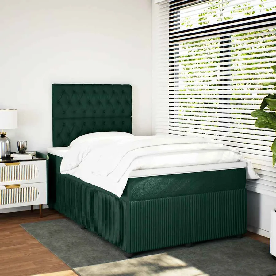 Sommier à lattes de lit avec matelas vert foncé 120x190 cm - 3
