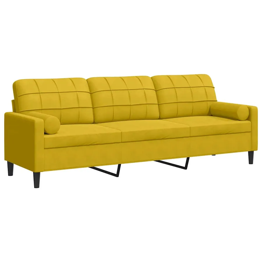 Canapé 3 places avec oreillers décoratifs jaune 210 cm velours - 2