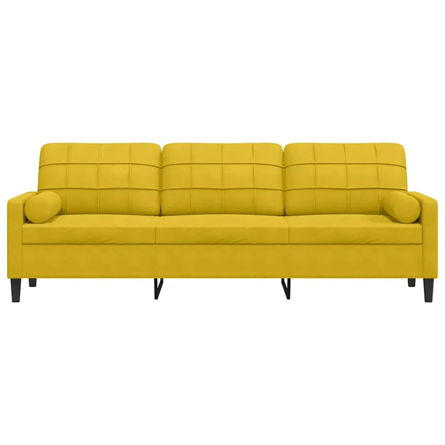 Canapé 3 places avec oreillers décoratifs jaune 210 cm velours - 3