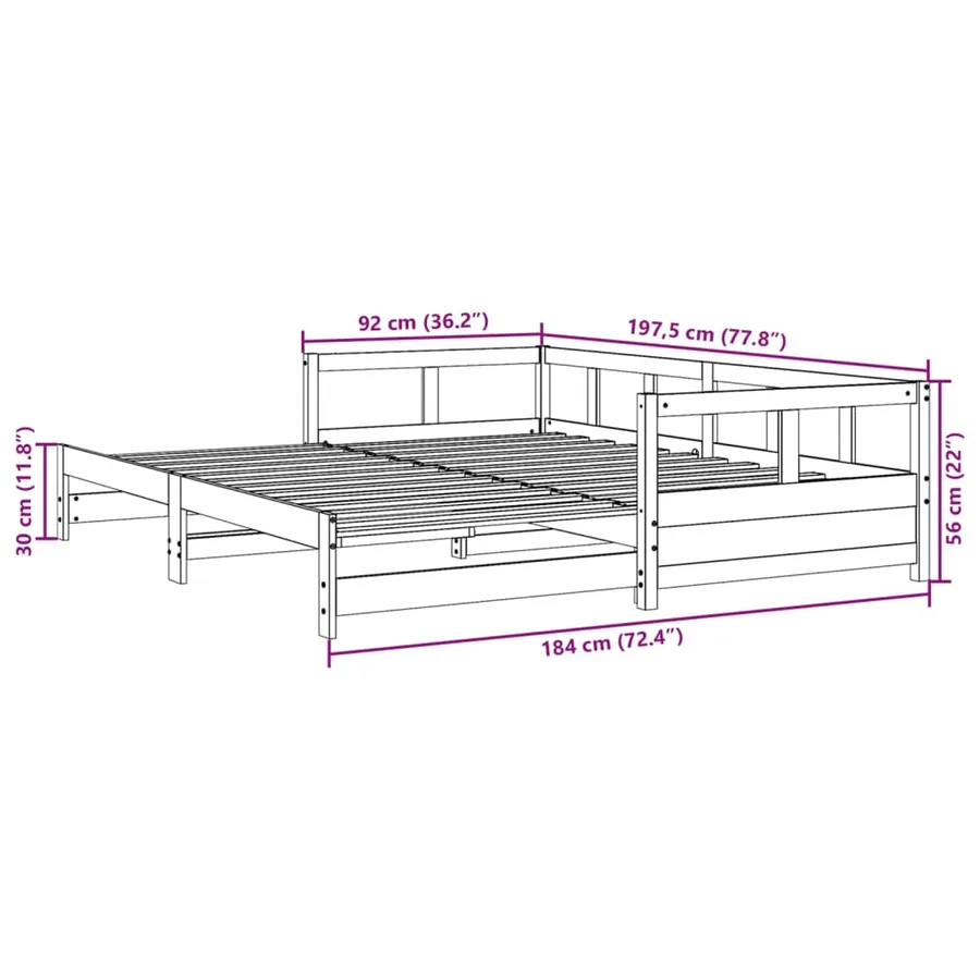 Lit de jour sans matelas 90x190 cm bois de pin massif - 11