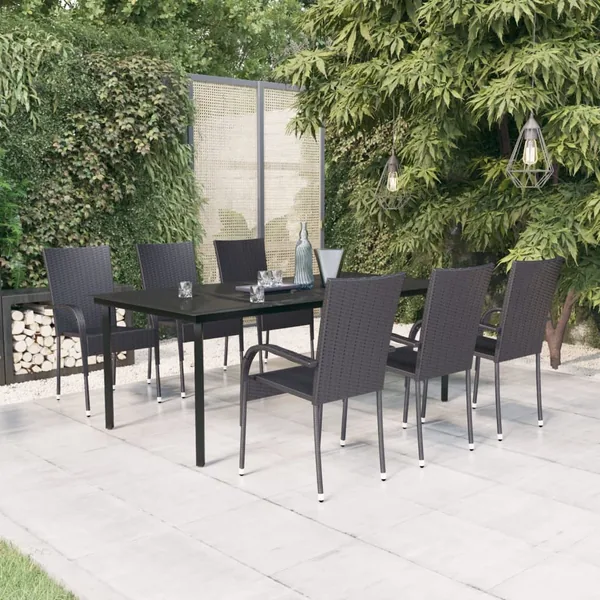 Garden Dining Set 7 pcs Black