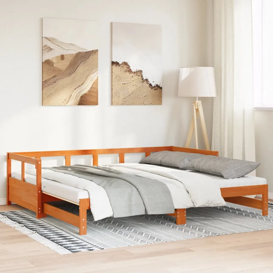 Lit de jour et lit gigogne et matelas 90x200 cm bois pin massif