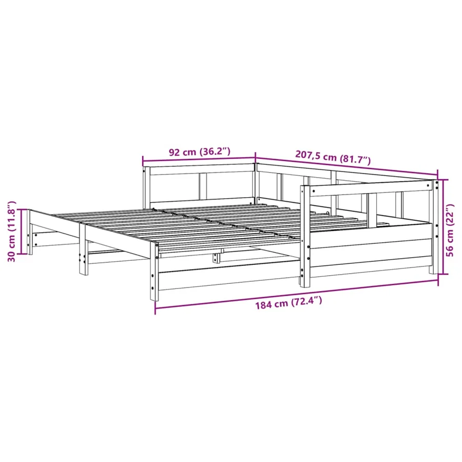 Lit de jour et lit gigogne et matelas 90x200 cm bois pin massif - 13