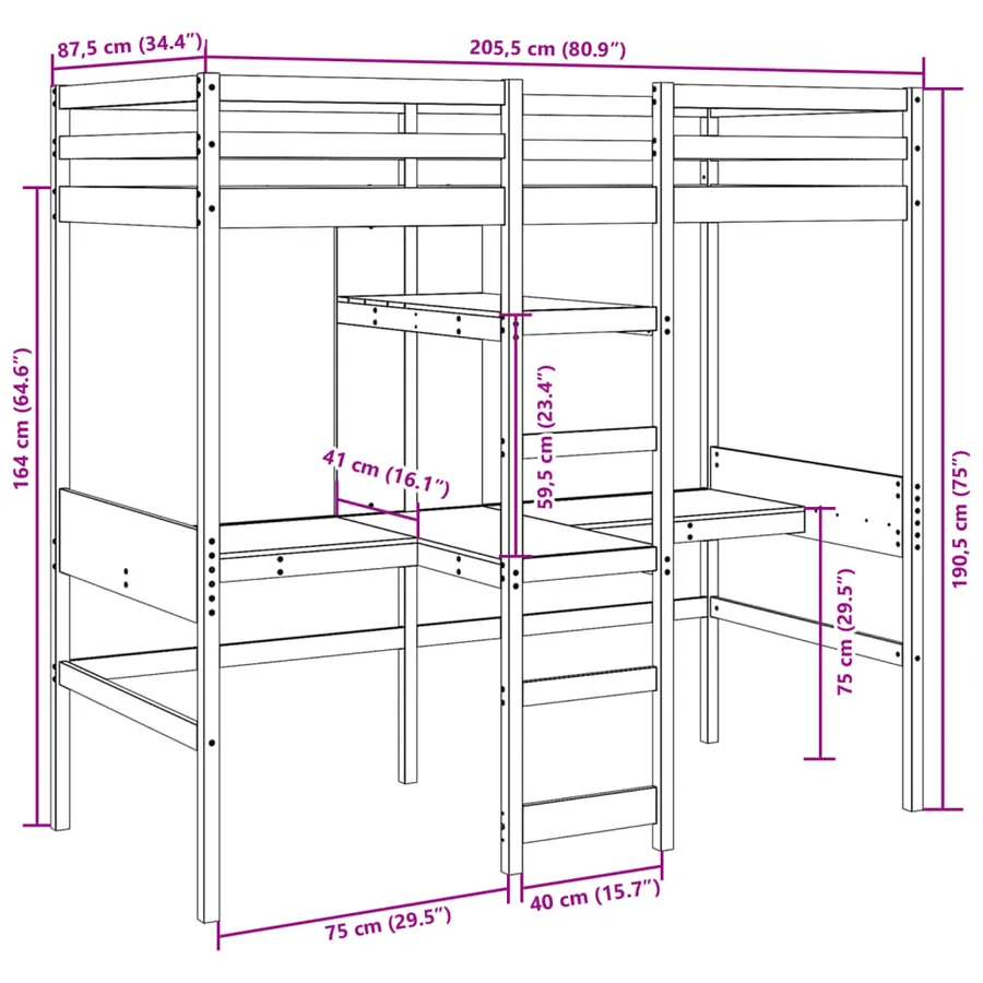 Cadre de lit superposé sans matelas blanc 80x200 cm pin massif - 10