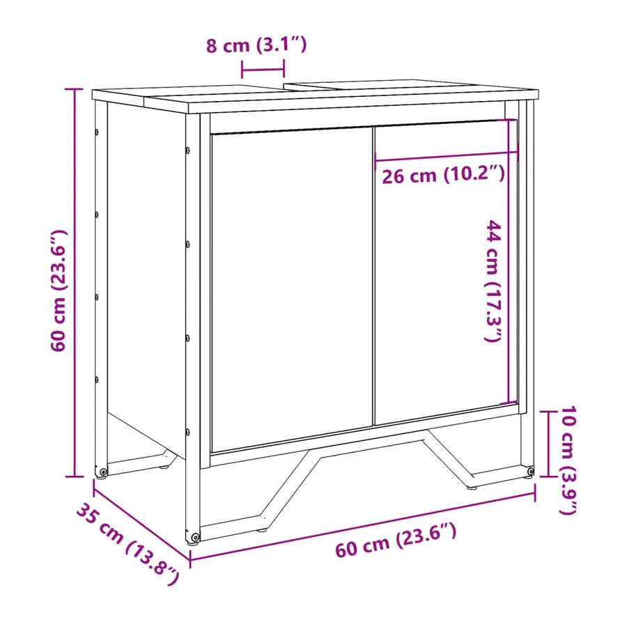 Armoire lavabo de salle de bain chêne marron 60x35x60 cm - 10