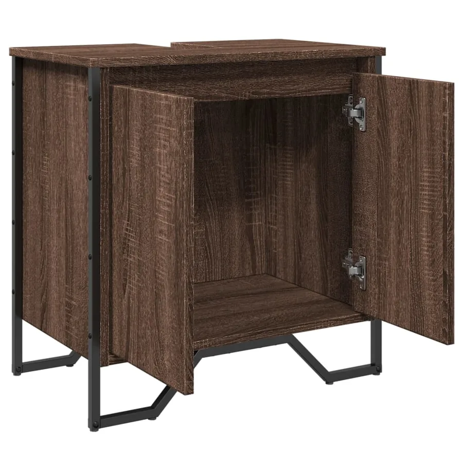 Armoire lavabo de salle de bain chêne marron 60x35x60 cm - 8