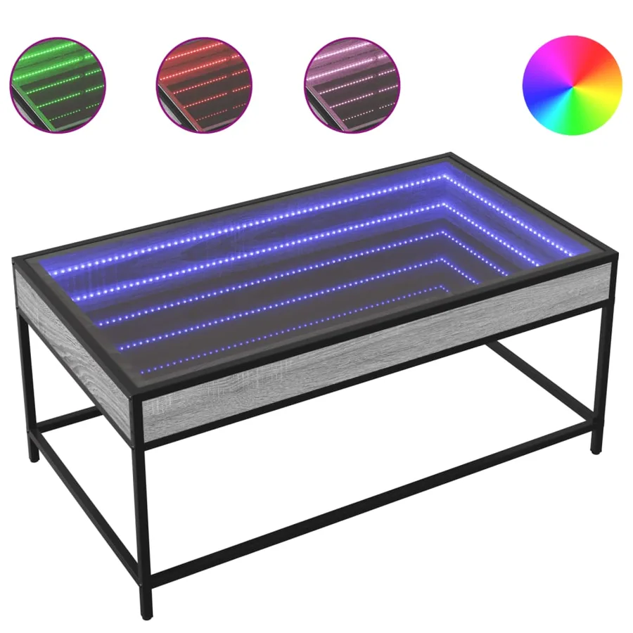 Table basse avec LED infini sonoma gris 90x50x41 cm - 2