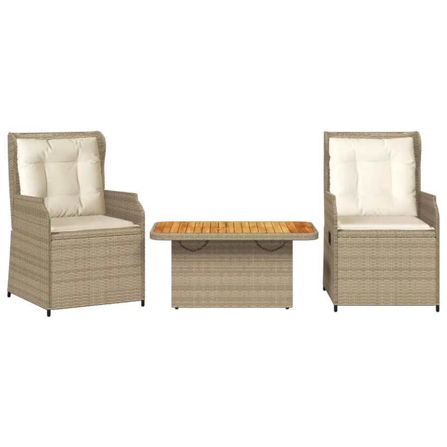Salon de jardin avec coussins 3 pcs beige résine tressée - 2