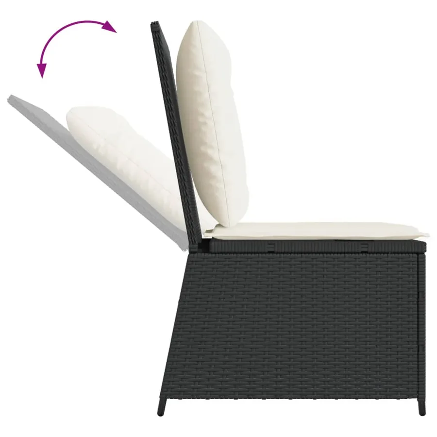 Canapé inclinable de jardin avec coussins noir résine tressée - 7