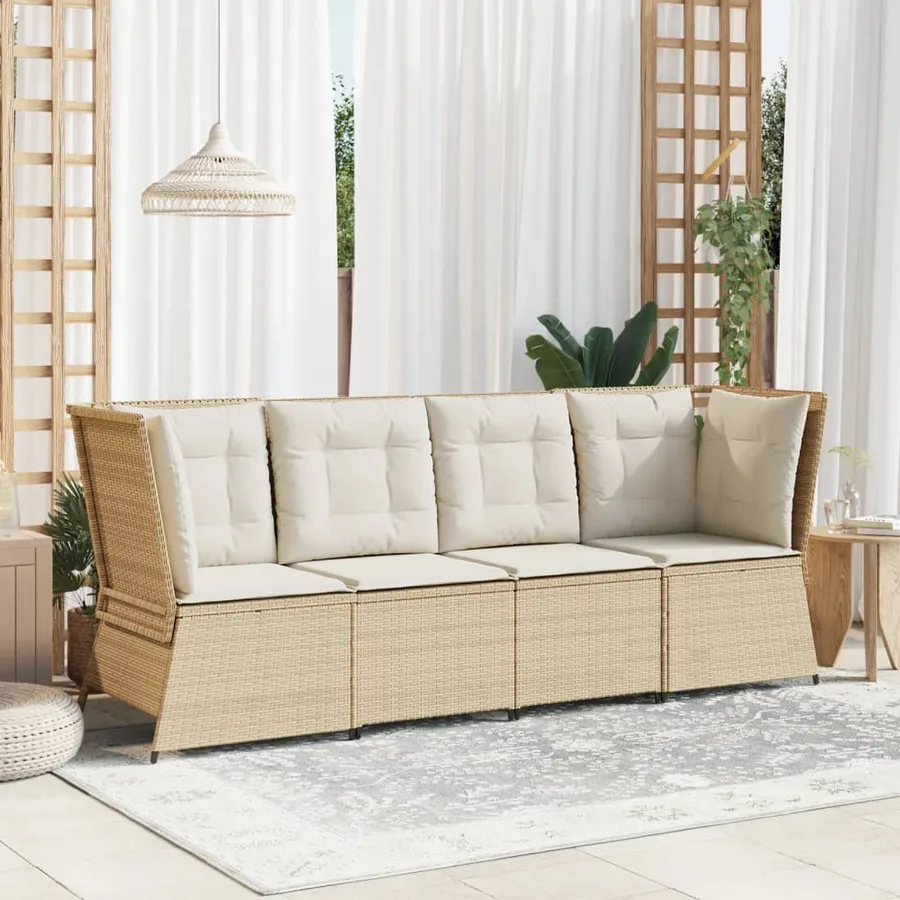 Canapé d'angle de jardin avec coussins beige résine tressée - 3