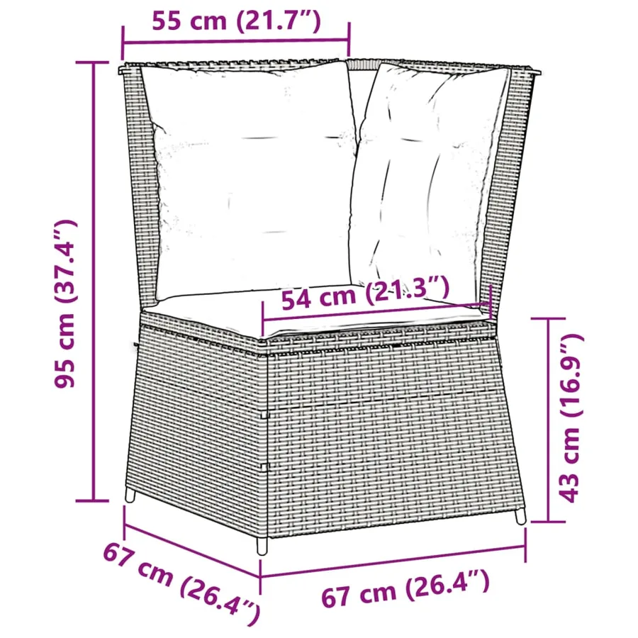 Canapé d'angle de jardin avec coussins beige résine tressée - 8