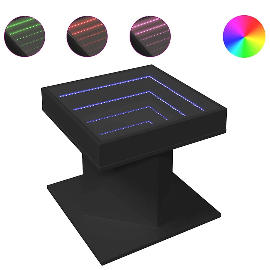 Table basse avec LED noir 50x50x45 cm bois d'ingénierie - 2