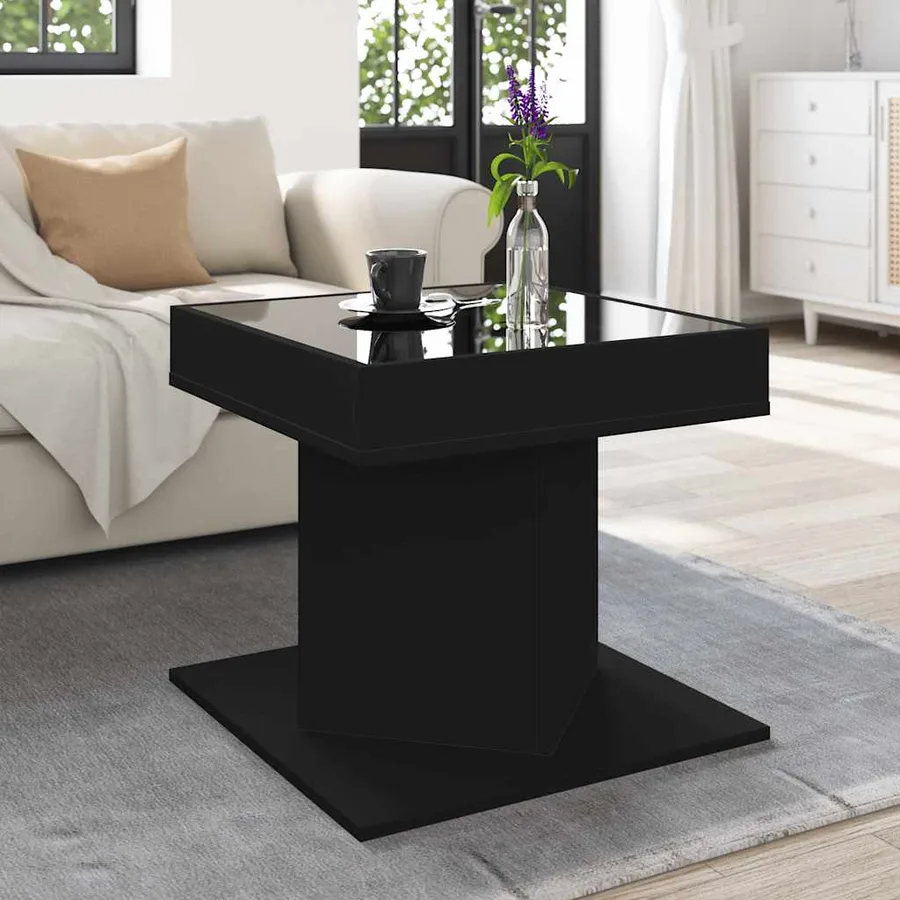 Table basse avec LED noir 50x50x45 cm bois d'ingénierie - 4
