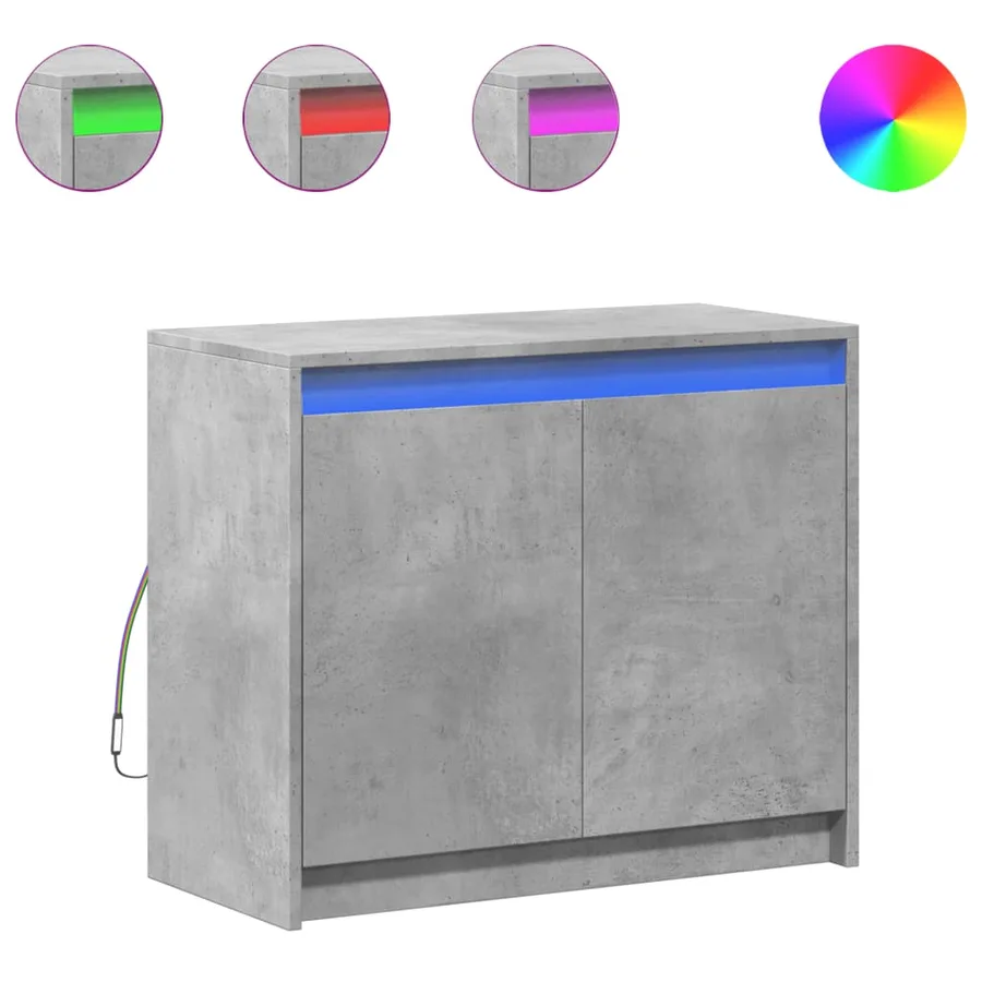 Buffet avec LED gris béton 72x34x61 cm bois d'ingénierie - 2