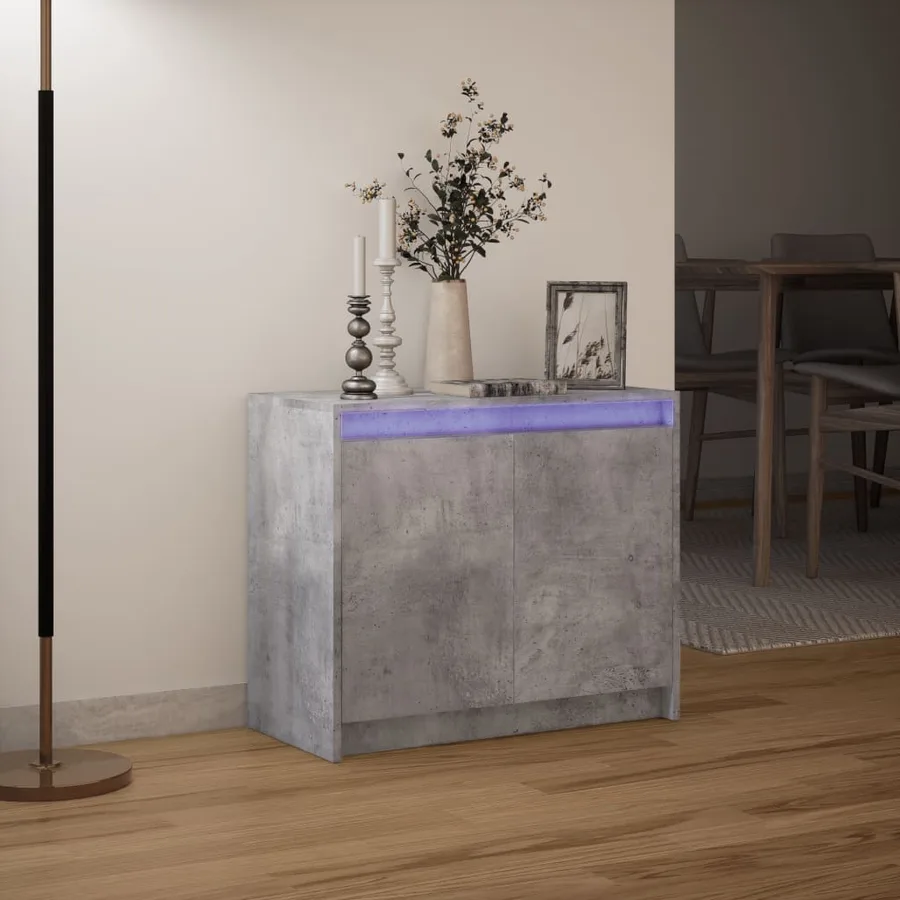 Buffet avec LED gris béton 72x34x61 cm bois d'ingénierie - 5