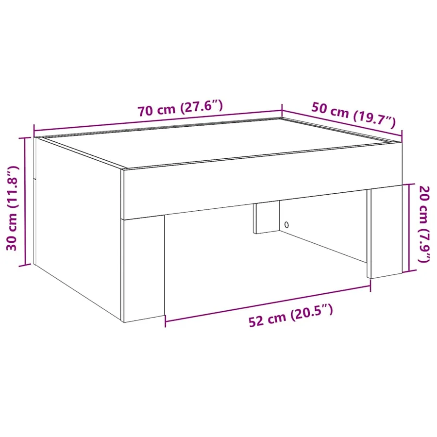 Table basse avec LED infini noir 70x50x30 cm - 13
