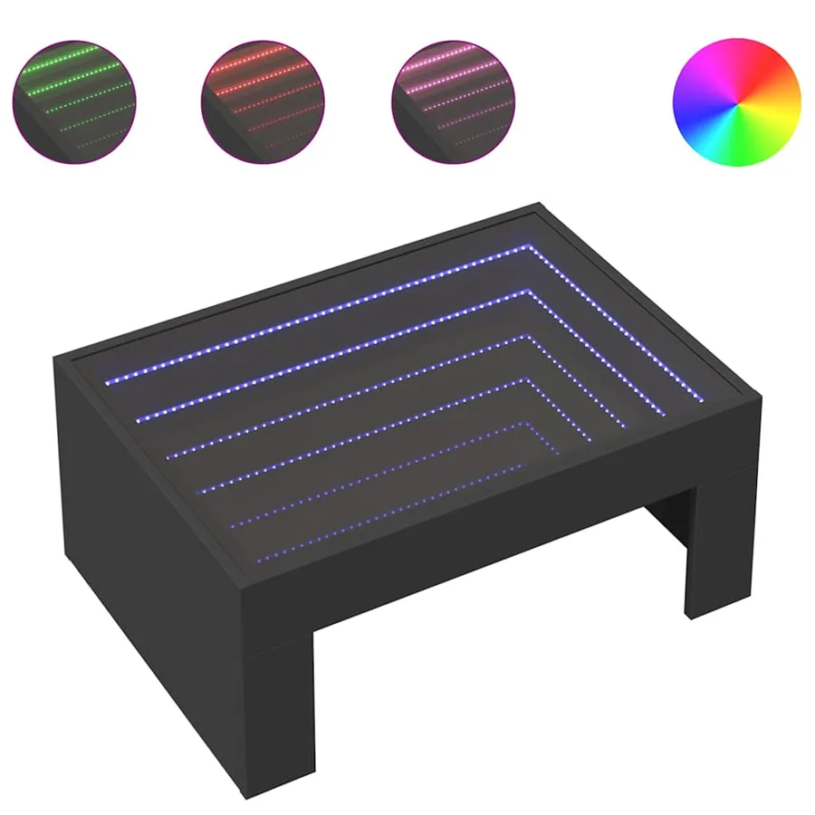 Table basse avec LED infini noir 70x50x30 cm - 2