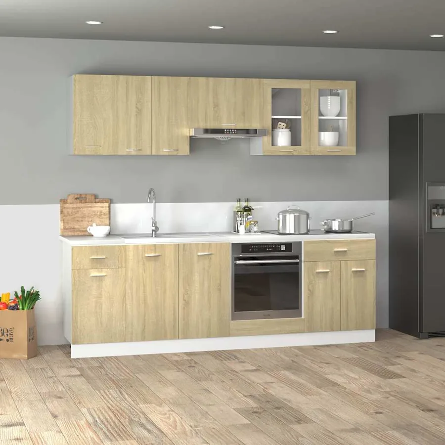 Ensemble de 8 meubles de cuisine "Lyon" en chêne Sonoma