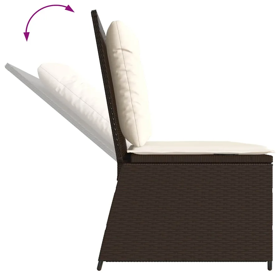 Banc inclinable de jardin avec coussins marron résine tressée - 7