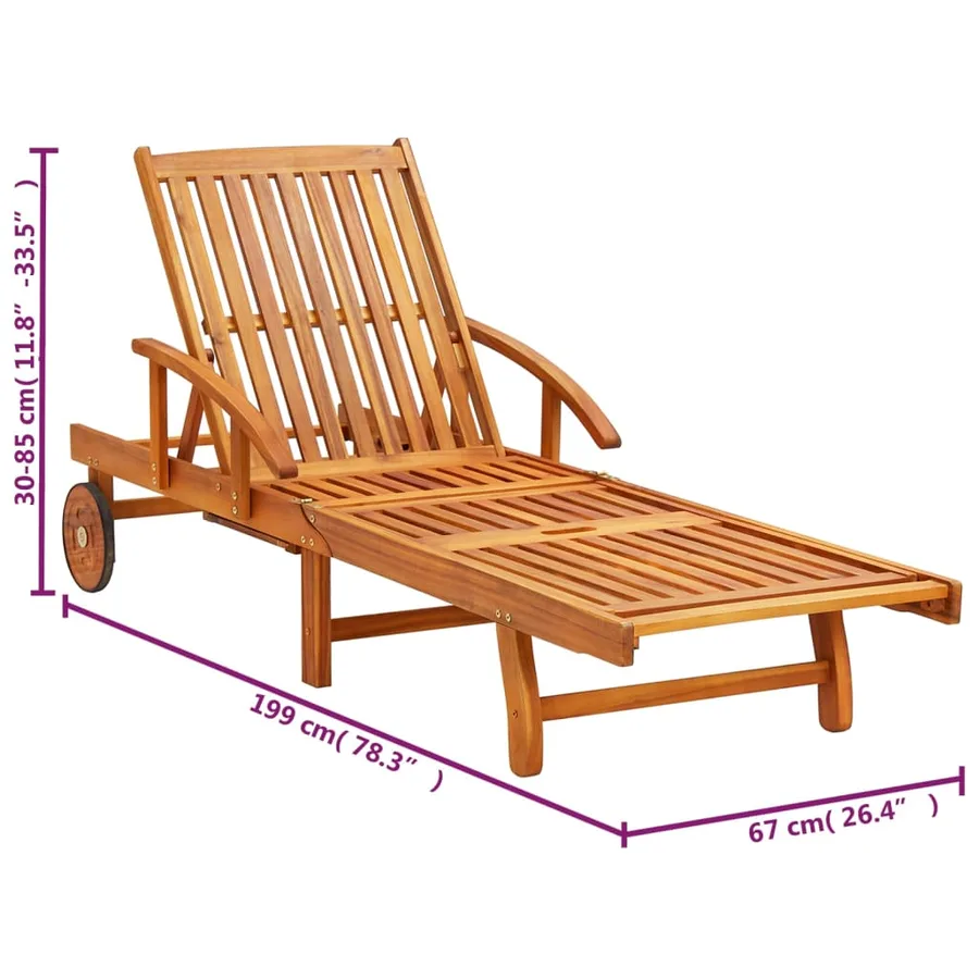 Chaises longues lot de 2 avec table et coussins Acacia solide - 18