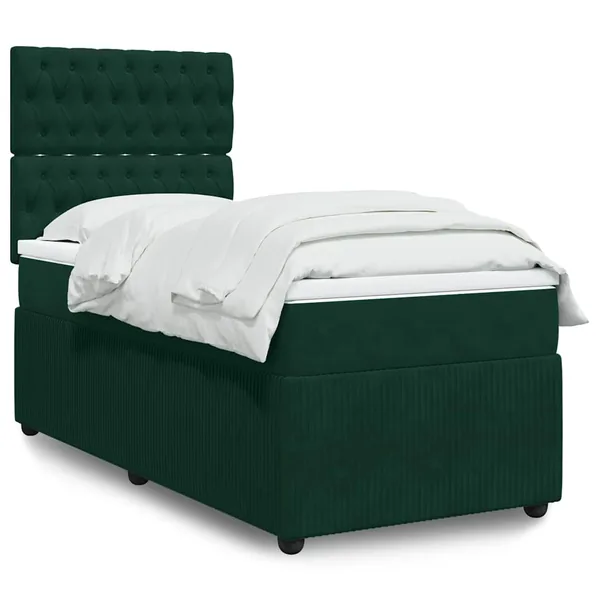 Sommier à lattes de lit avec matelas Vert foncé 90x200 cm