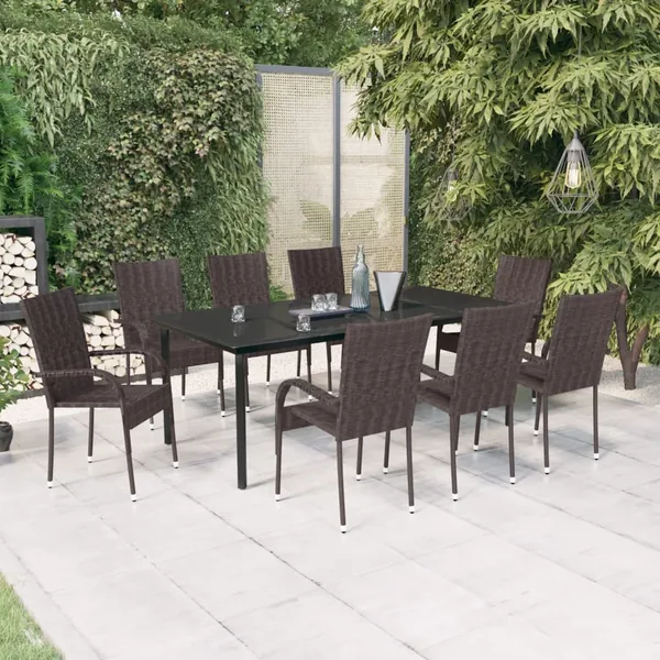Ensemble à manger de jardin 9 pcs Marron et noir