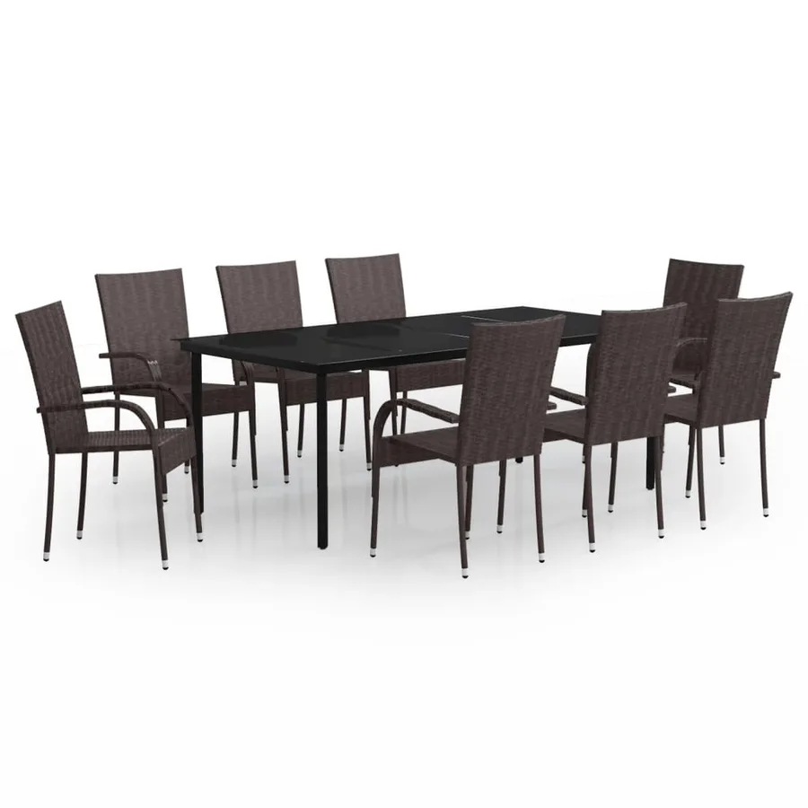 Ensemble à manger de jardin 9 pcs Marron et noir - 2