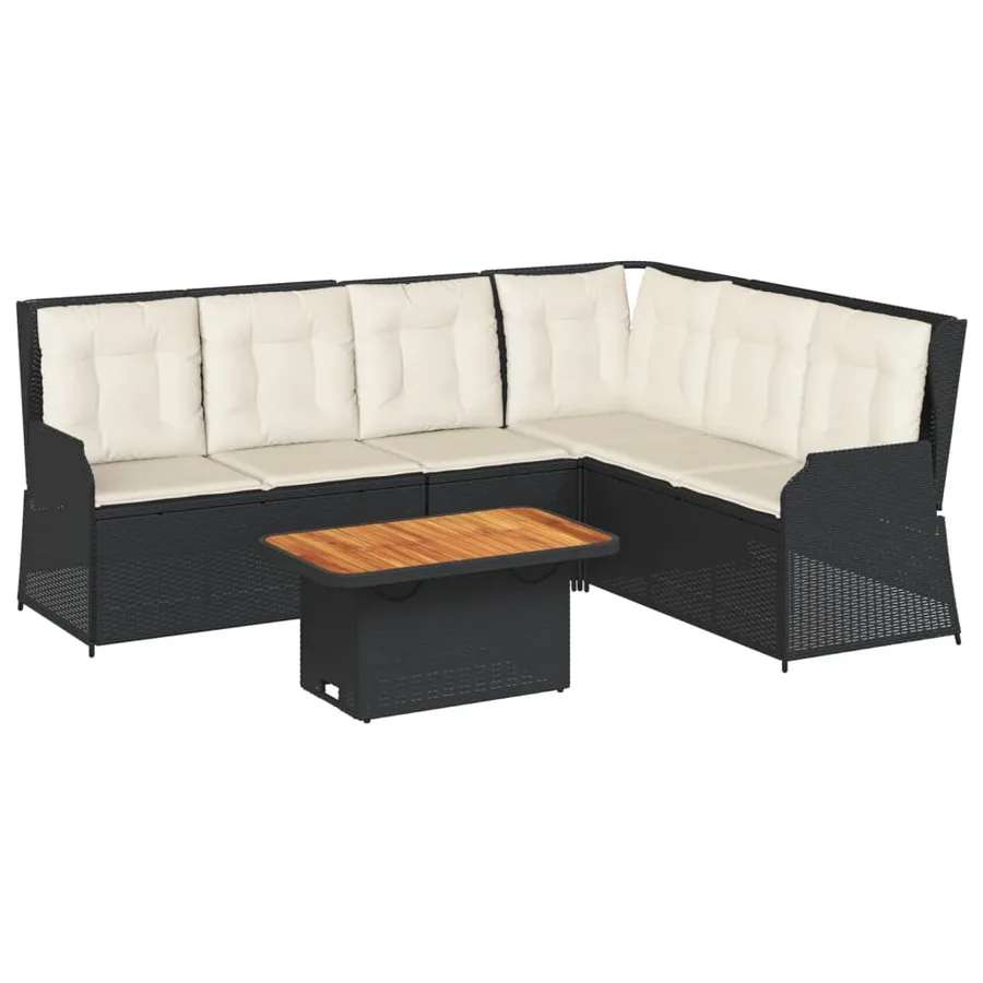 Salon de jardin 5 pcs avec coussins Noir Résine tressée - 2