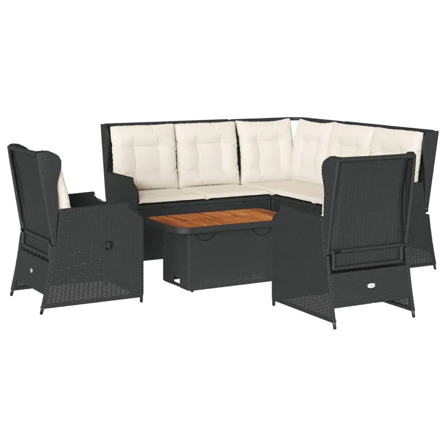 Salon de jardin 6 pcs avec coussins Noir Résine tressée - 2
