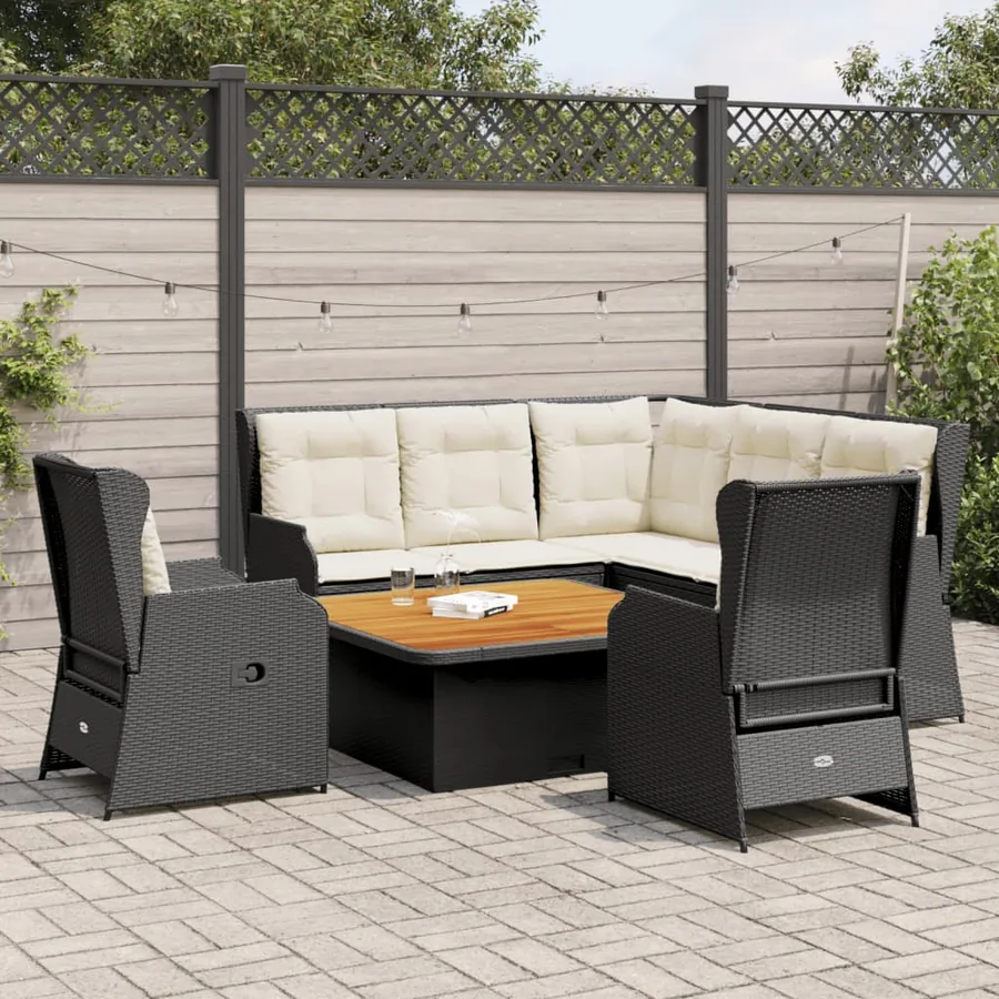 Salon de jardin 6 pcs avec coussins Noir Résine tressée
