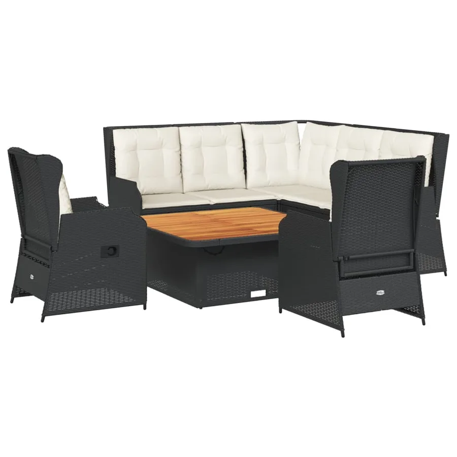 Salon de jardin 6 pcs avec coussins Noir Résine tressée - 2