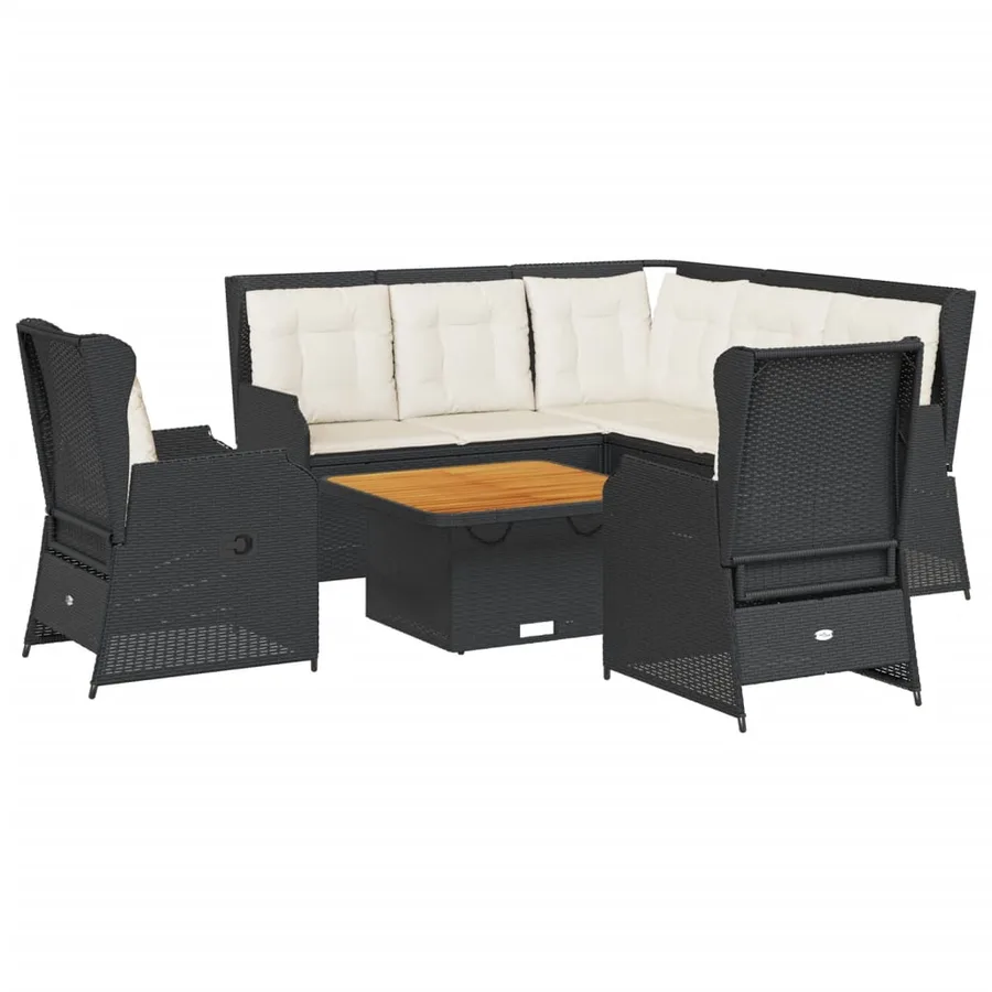 Salon de jardin 6 pcs avec coussins Noir Résine tressée - 2