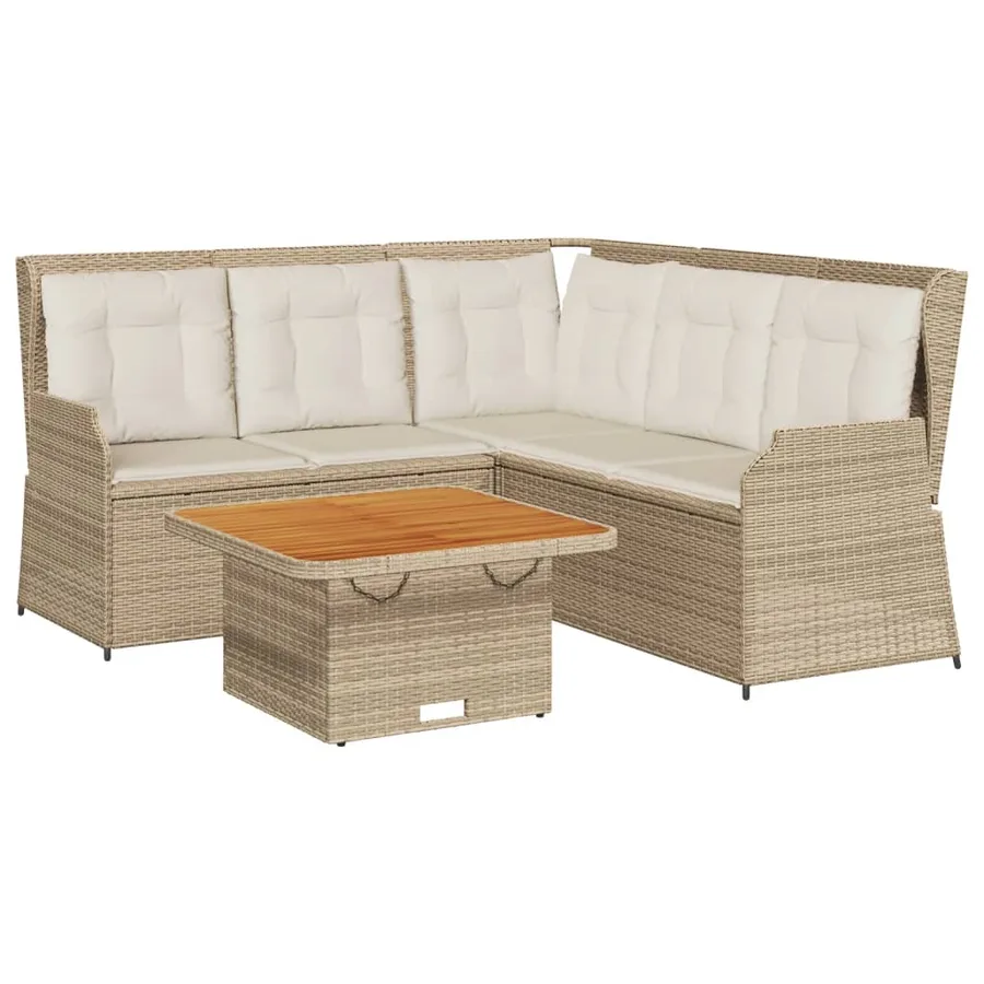 Salon de jardin avec coussins 4 pcs beige résine tressée - 2