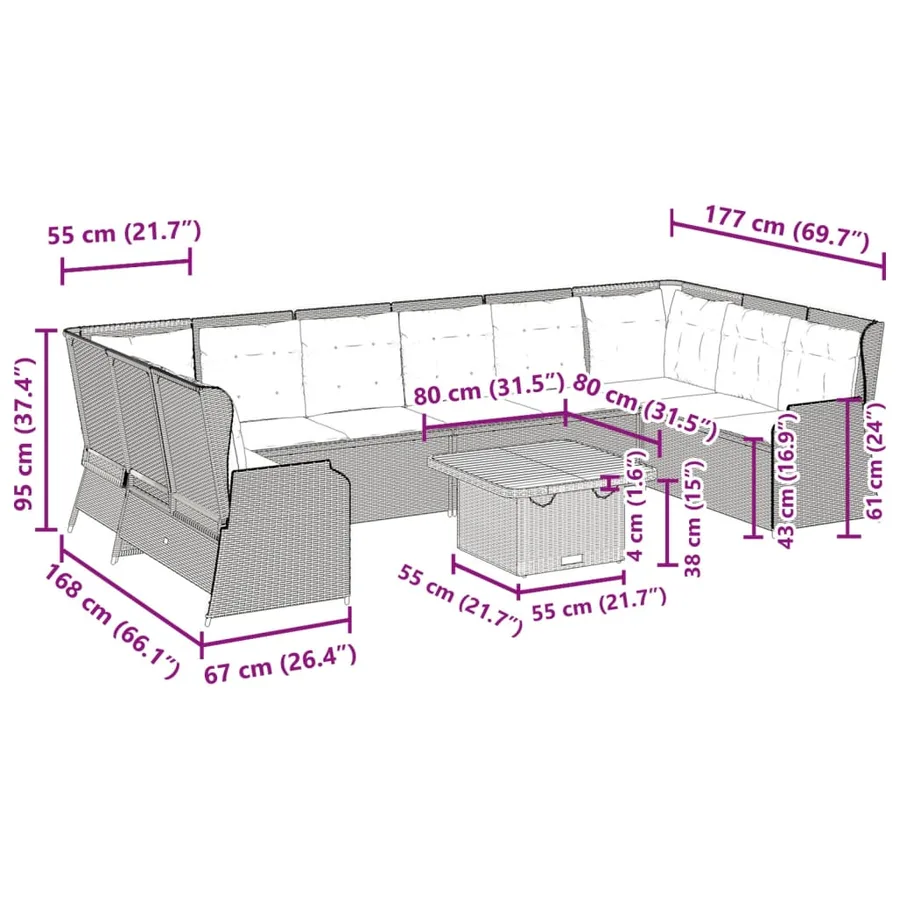 Salon de jardin avec coussins 7 pcs beige résine tressée - 12