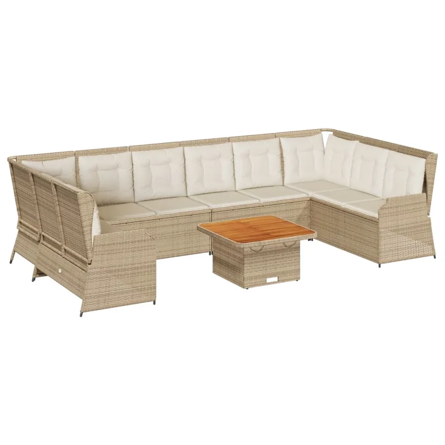 Salon de jardin avec coussins 7 pcs beige résine tressée - 2