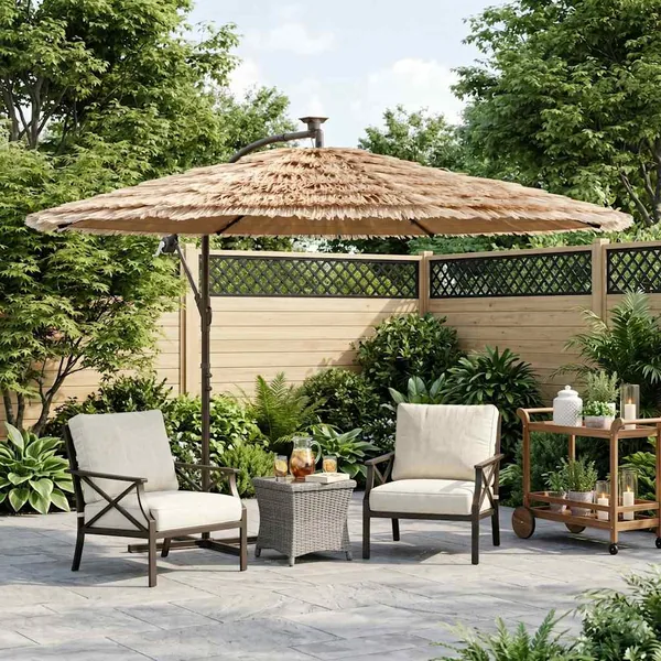 Parasol de jardin avec LED et mât en acier marron 246x246x230cm