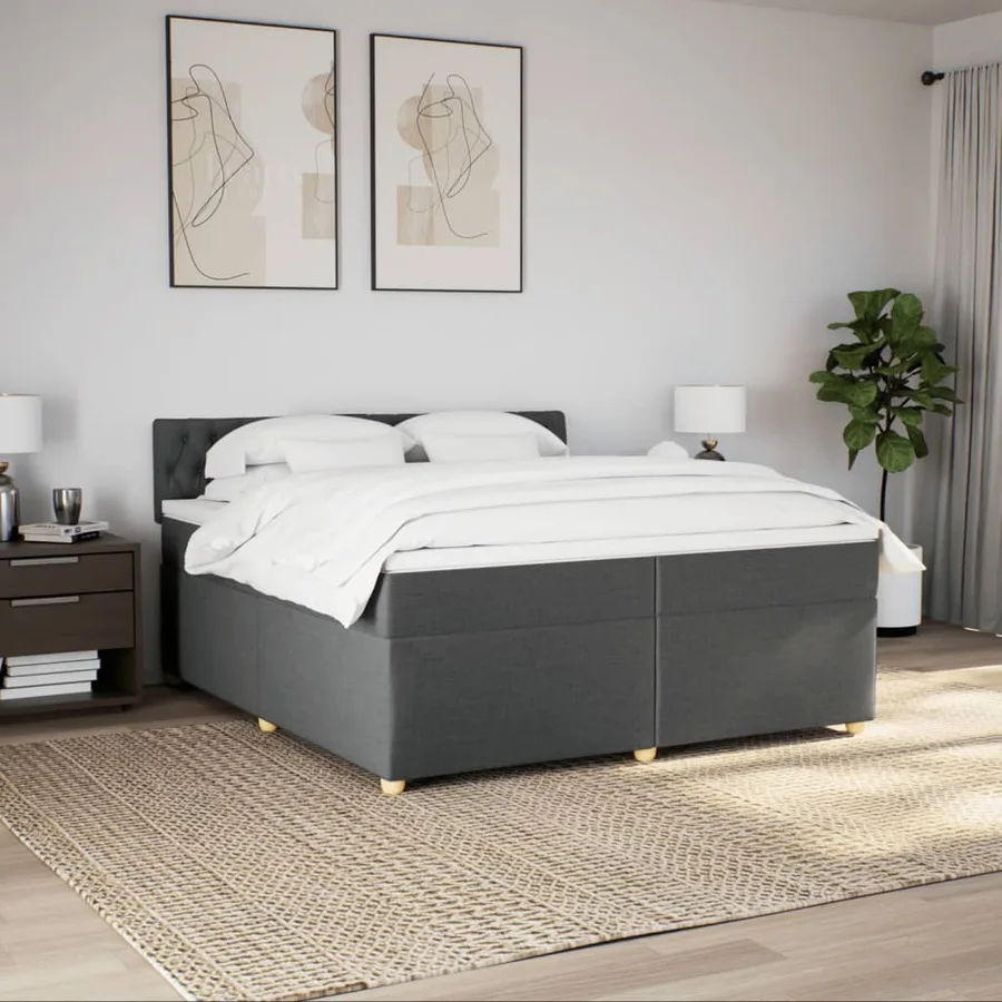 Sommier à lattes de lit avec matelas Gris foncé 200x200cm Tissu - 3