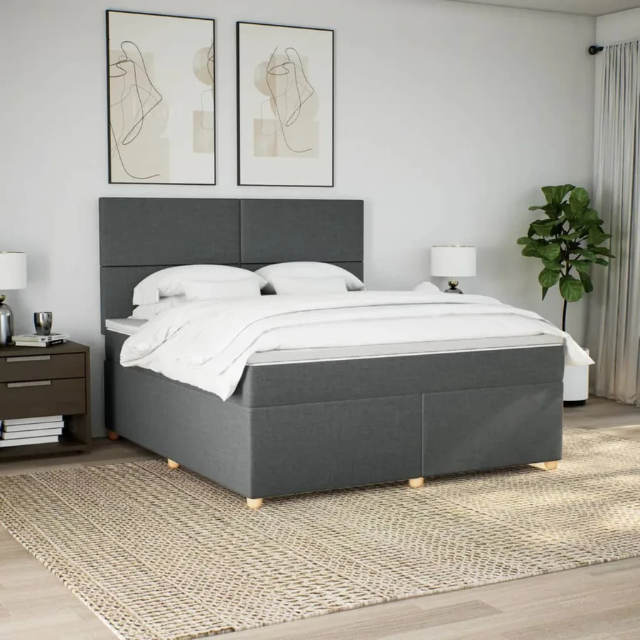 Sommier à lattes de lit avec matelas Gris foncé 180x200cm Tissu - 3