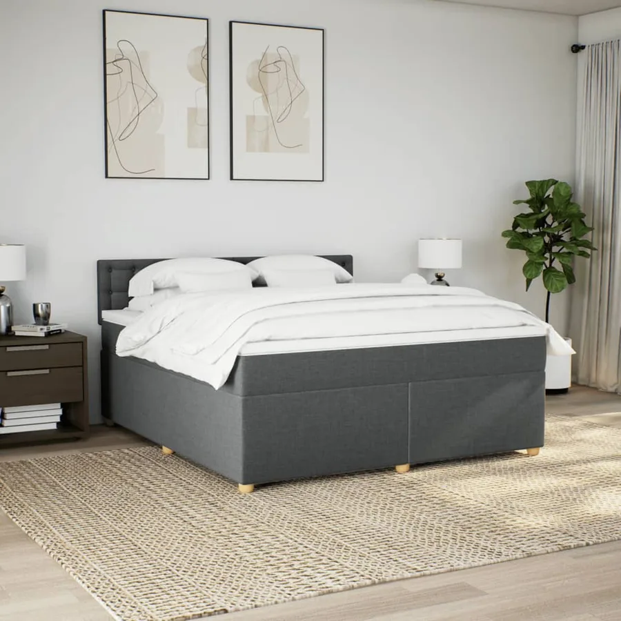 Sommier à lattes de lit avec matelas Gris foncé 180x200cm Tissu - 3