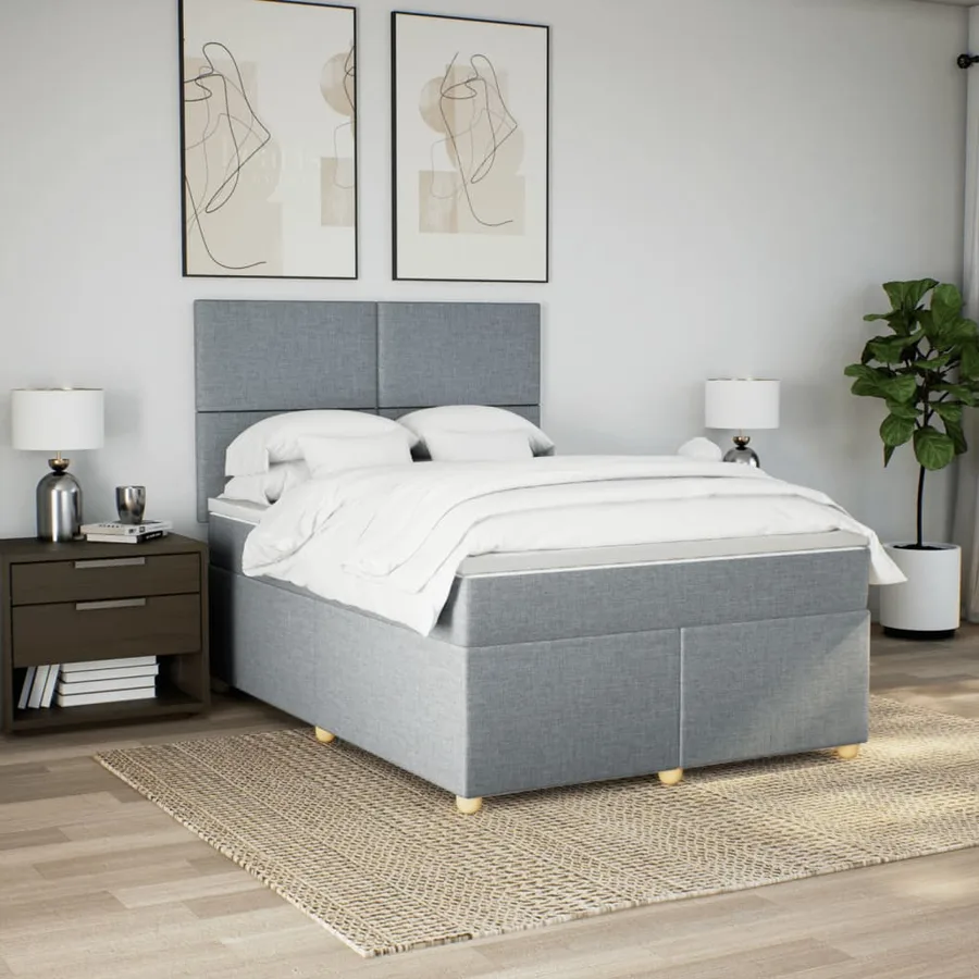 Sommier à lattes de lit avec matelas Gris clair 140x190cm Tissu - 3