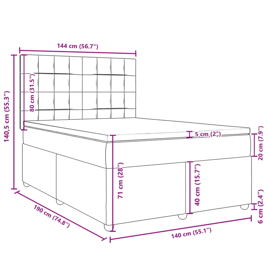 Sommier à lattes de lit avec matelas Gris clair 140x190cm Tissu - 13