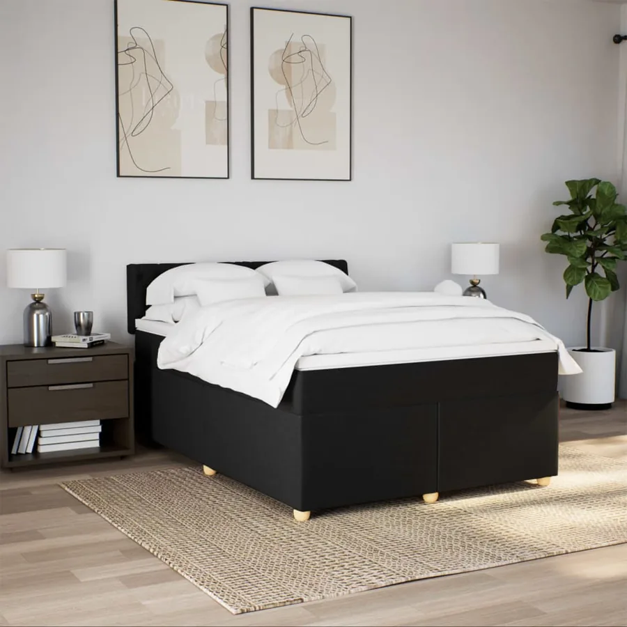 Sommier à lattes de lit avec matelas Noir 140x190 cm Tissu - 3