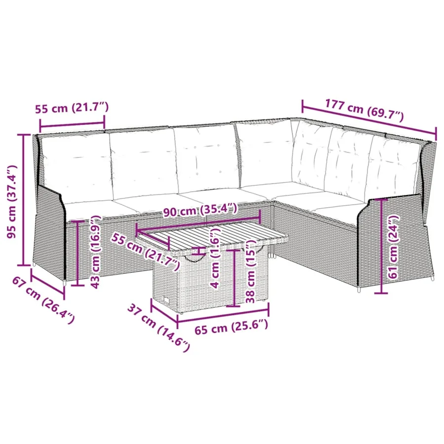 Salon de jardin avec coussins 5 pcs beige résine tressée - 12