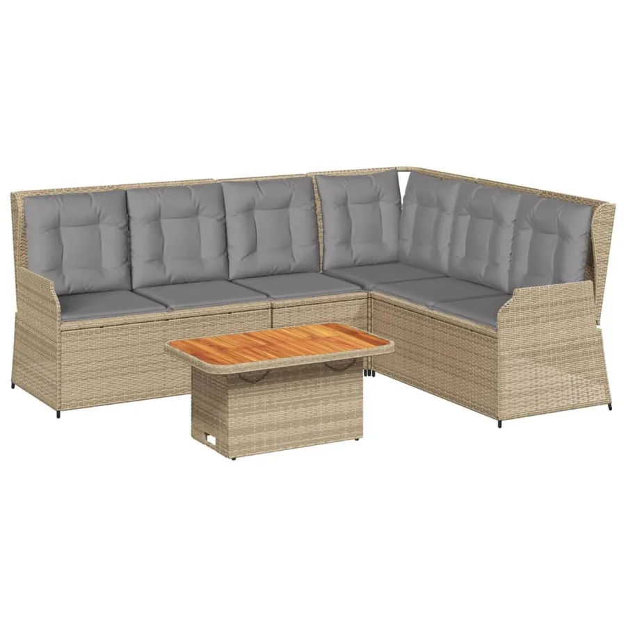 Salon de jardin avec coussins 5 pcs beige résine tressée - 2