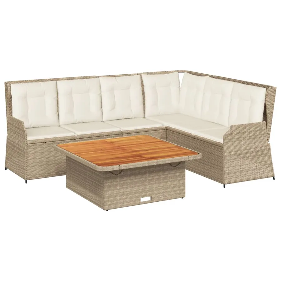 Salon de jardin avec coussins 5 pcs beige résine tressée - 2
