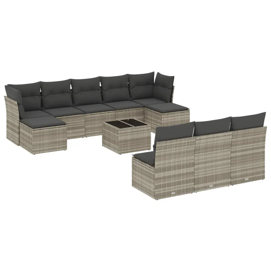 Salon de jardin 11 pcs avec coussins gris clair résine tressée - 2