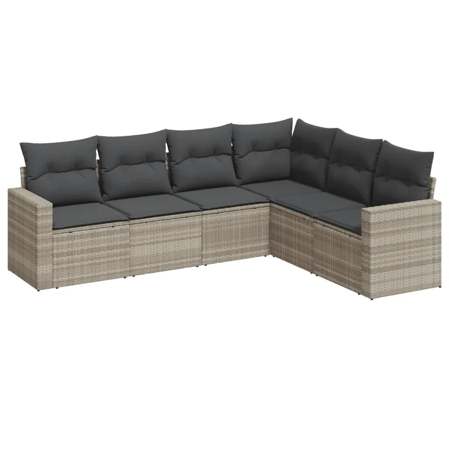 Salon de jardin 6 pcs avec coussins gris clair résine tressée - 2